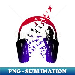 Headphone Music Saxophone - Instant PNG Sublimation Download - Bring Your Designs to Life