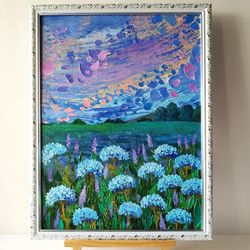 Wildflowers Acrylic Art | Blue Landscape Painting By Textured Acrylic Art