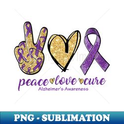 Peace Love Cure Purple Ribbon Heart Alzheimers Awareness - Premium PNG Sublimation File - Bring Your Designs to Life