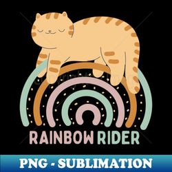 Rainbow Riding Cat Funny Design - Retro PNG Sublimation Digital Download - Bold & Eye-catching