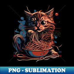 Cute Cat Eating Spaghetti - Decorative Sublimation PNG File - Unlock Vibrant Sublimation Designs