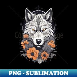 Wolf in Halloween Autumn Floral Display - Elegant Sublimation PNG Download - Perfect for Sublimation Mastery