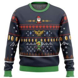 Zelda Santa Link All Over Print Hoodie 3D Zip Hoodie 3D Ugly Christmas Sweater 3D Fleece Hoodie