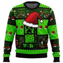 Minecraft Creepr All Over Print Ugly Hoodie Zip 3D Hoodie 3D Ugly Christmas Sweater 3D Fleece Hoodie