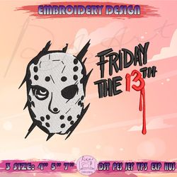 Friday The 13th Embroidery Design, Jason Voorhees Embroidery, Horror Movie Killer Embroidery, Halloween Embroidery, Machine Embroidery Designs