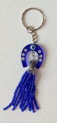 Blue Evil Eye Protection from Nazar Good Luck Charm Keychain Key Ring round shape in blue and silver Small gifts ideas