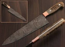 custom handmade Damascus steel chef knife ram horn handle gift for him groomsmen gift wedding anniversary gift