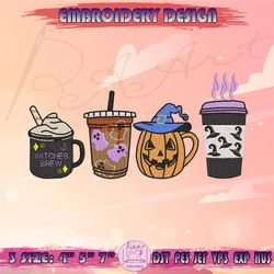 Halloween Coffee Embroidery Design, Halloween Latte Embroidery, Coffee Cup Embroidery, Halloween Embroidery, Machine Embroidery Designs