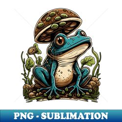 Cottagecore Blue Frog Under Mushroom - Decorative Sublimation PNG File - Unlock Vibrant Sublimation Designs