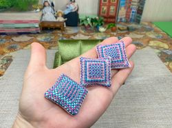 pillows with hand embroidery. 1:12. dollhouse miniature, doll accessories.