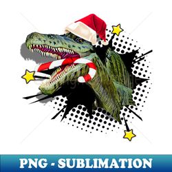 Dinosaur T-Rex with Santa Hat and Candy Cane Christmas - Retro PNG Sublimation Digital Download - Perfect for Sublimation Mastery