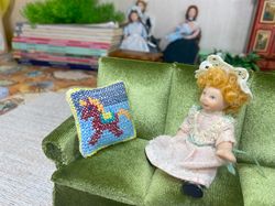 Pillow with hand embroidery. 1:12. Dollhouse miniature, doll accessories.