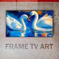Samsung Frame TV Art Digital Download, Frame TV Art two swans, Frame TV art modern, Frame Tv art painting, Expressive