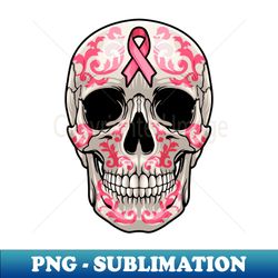 Skull Halloween Pink Ribbon Cancer Awareness Illustration - High-Resolution PNG Sublimation File - Perfect for Sublimation Mastery