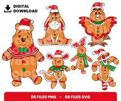 Bundle Layered Svg, Christmas, Christmas Winnie The Pooh Gingerbread, Digital Download, Clipart, PNG, SVG, Cricut