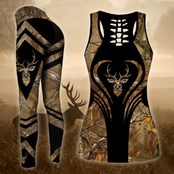 Love Deer Hunting Legging and Hollow Out Tank Top Set Outfit For Women | Full Size | Adult | Colorful | LGS1217