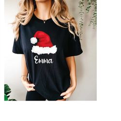 comfort colorschristmas santa hat shirt, christmas santa shirt, family christmas shirt, personalized santa hat christmas