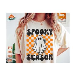 Spooky Season Svg, Halloween Ghost Svg, Checkered Peace Ghost, Spooky Season Png, Retro Halloween Png, Halloween Vibes, Halloween Shirt Svg