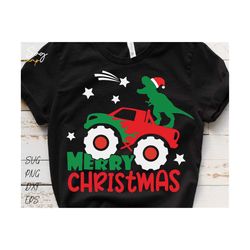 Merry Christmas Monster Truck Svg, Christmas Dino Svg, Dinosaur Christmas, Boys Christmas Svg, Kids Christmas Shirt Svg File For Cricut