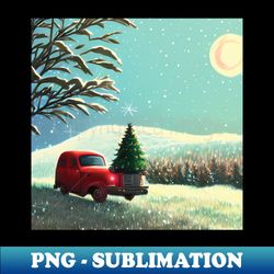 Vintage Red Christmas Truck Wanderlust in the Xmas Tree Farm 60s Christmas Vacation - Digital Sublimation Download File - Transform Your Sublimation Creations