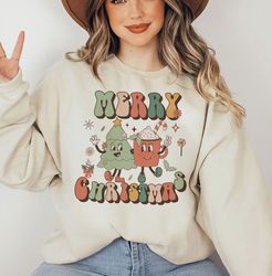 Retro Merry Christmas Sweatshirt, cute chritmas Sweatshirt, Christmas Sweatshirt, holiday apparel, Holiday apparel, ipri