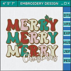 Retro Christmas Season Embroidery Machine Design, Merry Christmas 2023 Embroidery Design, Happy Xmas Text Embroidery Design