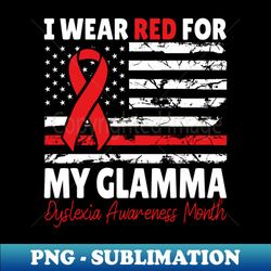 dyslexia awareness month glamma red ribbon american flag - decorative sublimation png file - bold & eye-catching
