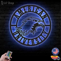 American University Eagles Metal Sign, NCAA Logo Metal Led Wall Sign, NCAA Wall decor, LED Metal Wall Art