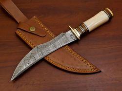 custom handmade Damascus steel hunting bowie knife bone / wood handle gift for him groomsmen gift wedding anniversary