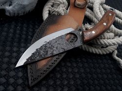 custom handmade Damascus steel chef skinner knife walnut wood handle gift for him groomsmen gift wedding anniversary