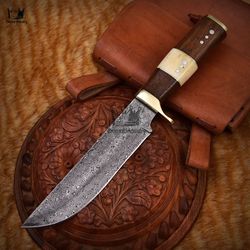 Handmade Damascus Steel Hunting Bowie Knife With Sheath, Bush craft Dagger Battle Ready Kitchen Knife, Best Gift AM002