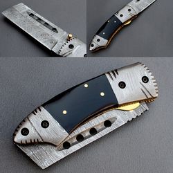 handmade damascus folding knife , damascus knives, pocket knife, hunting knife , folding knife , camping knife, best gif