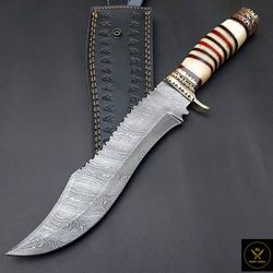 Hunting Bowie Knife, Damascus Steel Bowie knife, Skinner Knife, Camping Knife, Christmas Gift, Best Outdoor Tool, Bone &
