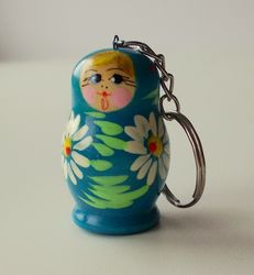 Blue Matryoshka Keychains wooden souvenir nesting doll keychain russian doll small gifts ideas inexpensive gifts