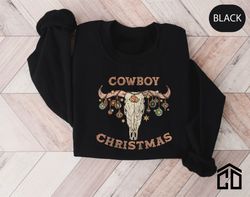 Cowboy Christmas Highland Cow Sweatshirt, Western Christmas Cow Sweatshirt, Cowgirl Christmas Shirt, Farm Christmas Cow