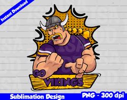 Vikings Png, Football mascot comics style, go vikings t-shirt design PNG for sublimation, sport mascot design