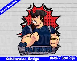 Patriots Png, Football mascot comics style, go patriots t-shirt design PNG for sublimation, sport mascot design