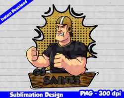 Saints Png, Football mascot comics style, go saints t-shirt design PNG for sublimation, sport mascot design