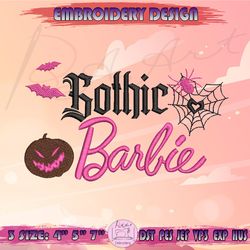 gothic barbie embroidery design, spooky barbie embroidery, barbie halloween embroidery, machine embroidery designs, instant download