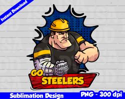 Steelers Png, Football mascot comics style, go steelers t-shirt design PNG for sublimation, sport mascot design