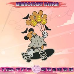 Mickey Skateboarding Embroidery Design, Ghost Mickey Embroidery, Halloween Embroidery, Machine Embroidery Designs