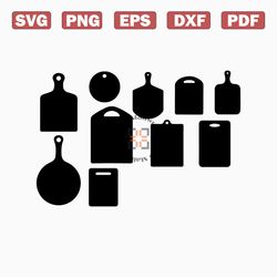 Cooking Board SVG Silhouette Pack  10 Designs | Digital Download | Cooking Board PNG, Food Chopping Board Vector, Food
