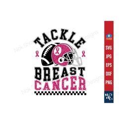 tackle breast cancer football svg png, breast cancer awareness svg, sublimation pink ribbon, cheer football fight cancer shirt svg cut file