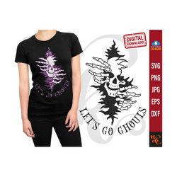 Let's Go Ghouls skull peeping trough hole svg cut files for Cricut and Silhouette Cameo Halloween Shirt PNG sublimation print