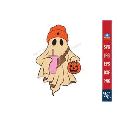 Ghost svg, Cute Ghost Drinking Stanley Tumbler Inspired, PNG Sublimation Spooky ghost, DTF Print Tumbler Sticker svg file for Cricut