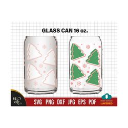 christmas tree can glass wrap svg, christmas can glass wrap svg, xmas 16oz glass beer can cut file, svg for cricut, silhouette cameo.