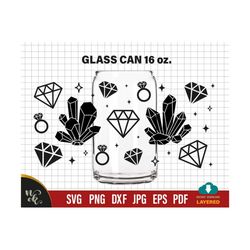 Diamond glass cup 16oz Libbey Glass Can Wrap Svg File for Cricut, Silhouette
