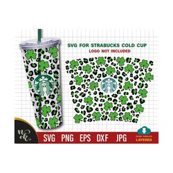 St.Patrick's day svg, Leopard shamrock svg, Full wrap for Cold cup Acrylic Double wall tumbler 24oz, cheetah svg, files for cricut