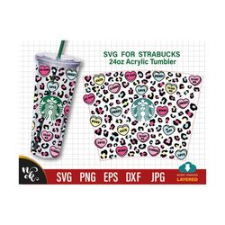 Candy Heart Leopard pattern svg for Cold cup Reusable Acrylic Cup 24oz, Valentine svg, conversation hearts Cheetah svg, Heart pattern svg