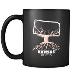 Native Root Land Kansas US State Hometown Black 11oz Mug